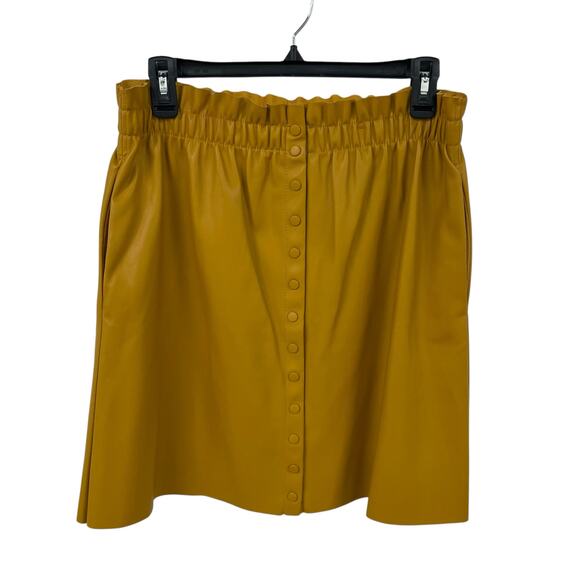 Zara Dresses & Skirts - Zara Knit Snap Button Up Faux Leather Mini Skirt Dark Yellow Womens Large